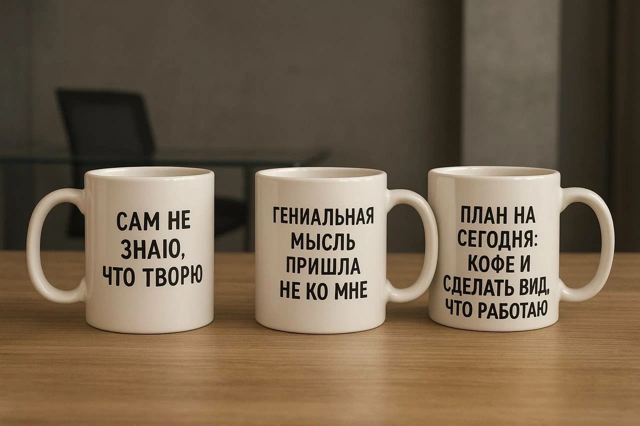 Кружки с текстовыми принтами